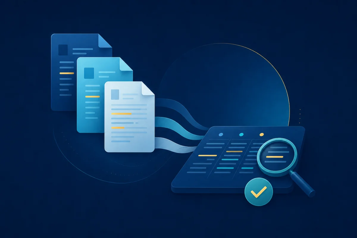 Abstract documents moving through comparison and review