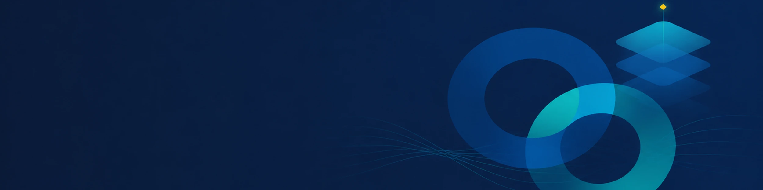 Abstract blue circles, layers, and connecting lines on a navy background